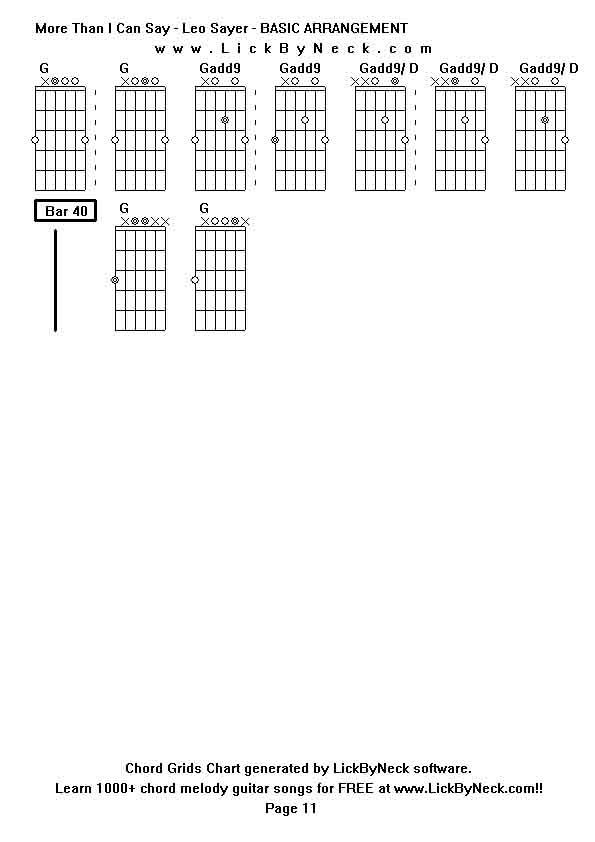 Chord Grids Chart of chord melody fingerstyle guitar song-More Than I Can Say - Leo Sayer - BASIC ARRANGEMENT,generated by LickByNeck software.